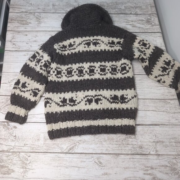 VTG Cowichan Hand Knit Wool Shawl Pullover Sweater Chunky Brown 70s/80s - Picture 4 of 4